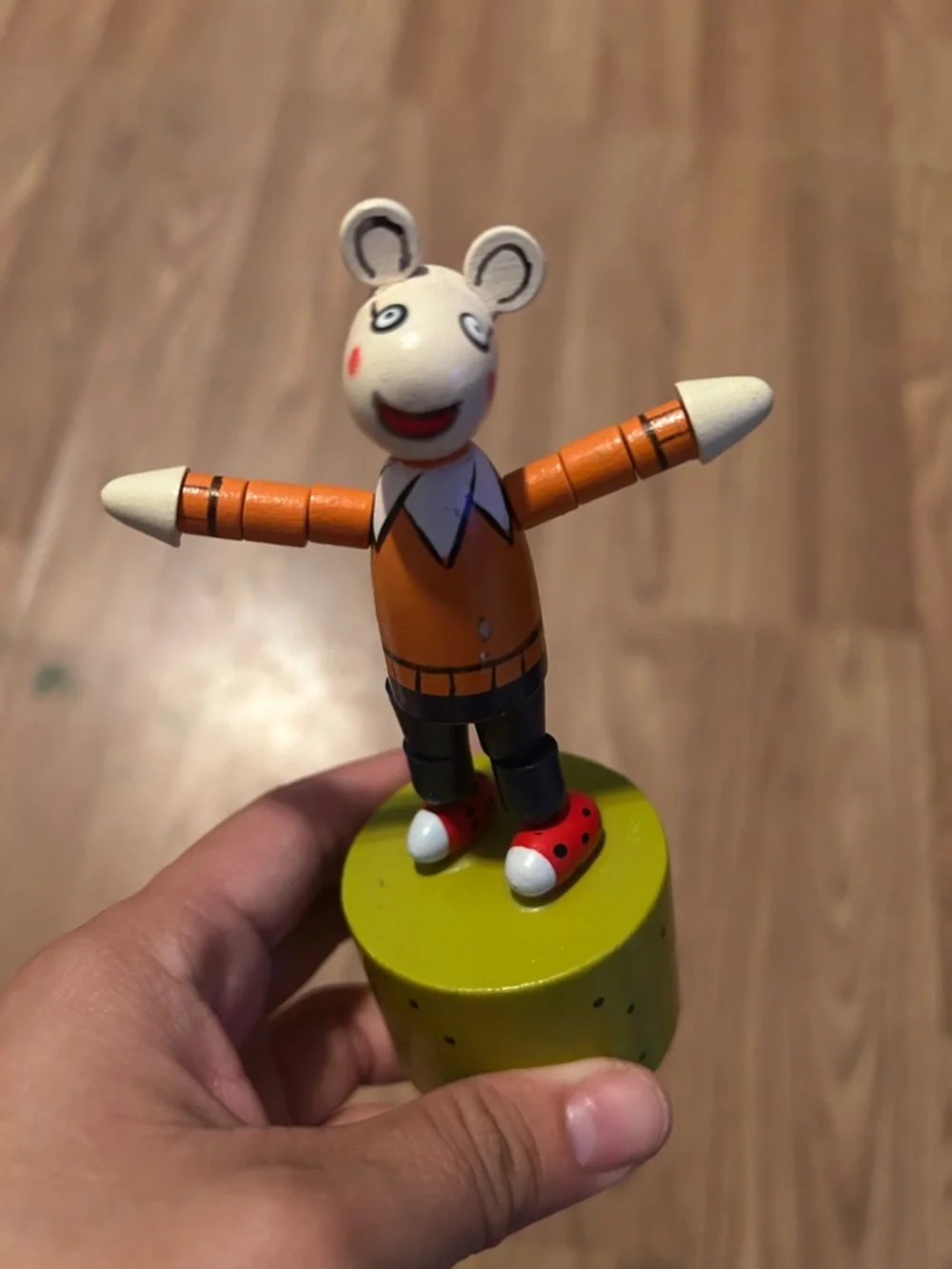 Orange & Blue Wooden Push Puppet Toy for Kids